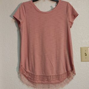 LC Lauren Conrad eyelash lace hi lo tie neck top